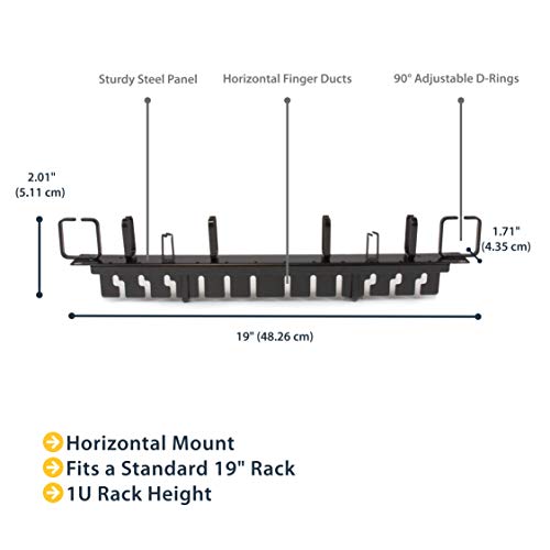 StarTech.com 1U 19" Horizontal Server Rack Cable Management Panel - Network & Data Wire Organizer with Finger Ducts & Vertical/ Horizontal D-Ring Hooks (CMPNL1UC) - style: Finger Duct + D-Ring Hooks