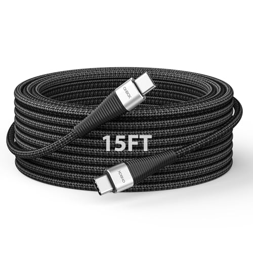 Extra Long USB C to USB C Cable 15FT 100W, USB C Charger Cable Fast Charging Cord Braided, Type C Cable for iPhone 17 16 15/15Plus/15Pro/Max, MacBook Pro/Air, iPad Pro/Air/Mini,Samsung,Pixel,Laptop - color: Black, size: 15 FT - 1 Pack, style: USB C to USB