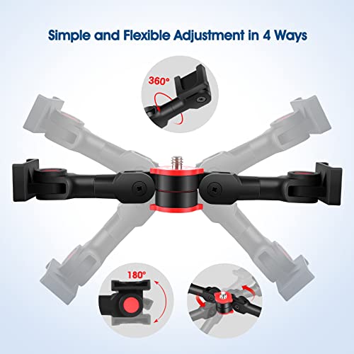 ChromLives Cold Shoe Mount Adapter with Phone Clip,Rotatable Dual Cold Shoe Extension Bracket Hot Shoe Mount Adapter for Led Light/Microphone - color: Red