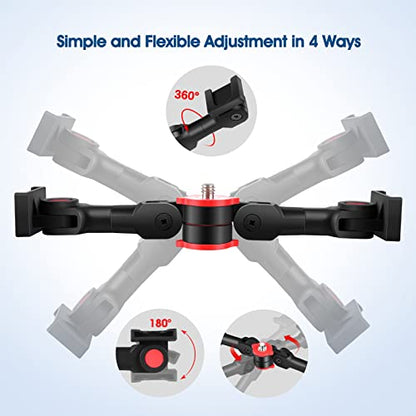 ChromLives Cold Shoe Mount Adapter with Phone Clip,Rotatable Dual Cold Shoe Extension Bracket Hot Shoe Mount Adapter for Led Light/Microphone - color: Red