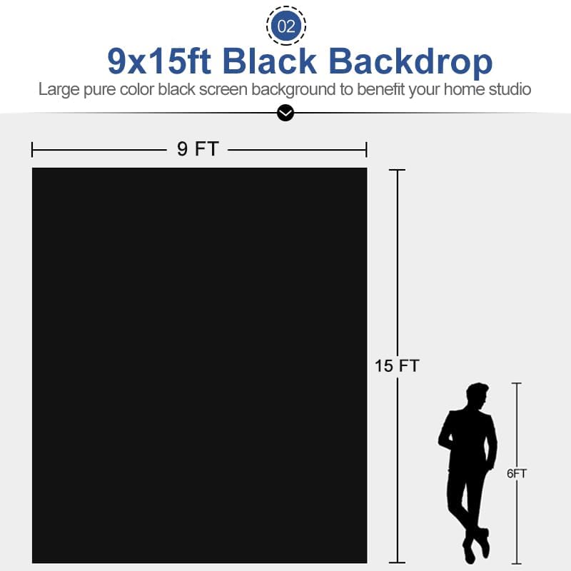 EMART Photo Black Backdrop Curtain, 9 x 15 ft Large Photography Black Background Fabric Cloth, Back Drops Pack for Photoshoot Party Birthday - size: 9x15ft