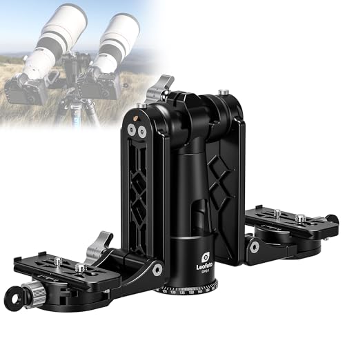 Leofoto Dual-Camera Gimbal Head, Professional Videographer Foldable Gimbal Head with 360° Panorama Shooting and 3/8” Screw Threaded for Cameras/Spotting Scopes, Max Load to 25kg/55.12 lb (DPG-1) - color: DPG-1-Max Load 55.12lb