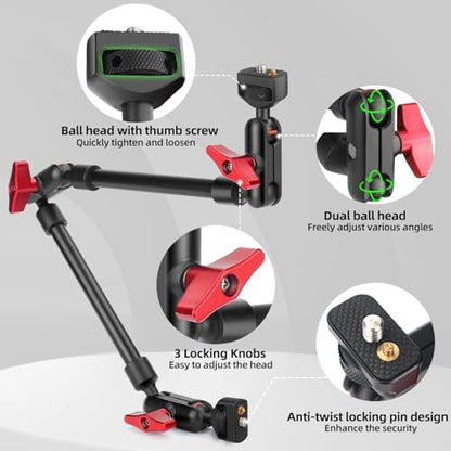 HEMMOTOP 22in Magic Arm with Clamp, Long Articulating Arm Camera Mount, Adjustable Phone Mount Holder 360° Rotation, Mic Arm for Microphone, LED Lights, for iPhone, Tripod, Desk, Table - size: 22 in