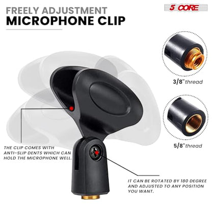 5 Core 3 in 1 Multi Function Desk Microphone Stand Adjustable Table Desktop Mic Stands with Microphone Cell Phone Clip to 3/8" Female to 5/8" Male Metal Adapter Black