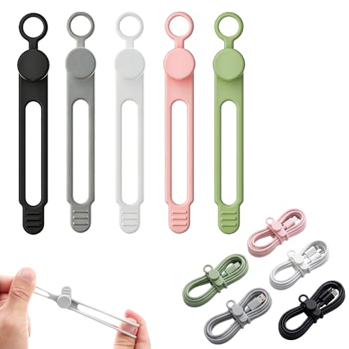 Data Cable Organizer Ties, Silicone Cable Straps Cord Organizer For Bundling Earphone, Charger Wire, Computer Cords, Reusable Cable Ties Wire Organizer In Home,Kitchen (5PCS) - color: 5pcs
