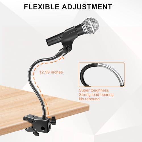 Gooseneck Microphone Stand, Flexible Mic Arm Stand, Desk Mic Stand With Super Clamp Mount Mic Clip and 3/8" to 5/8" Adapter, Compatible with Shure/Fifine / AT2020 / Pyle/Blue Snowball/Razer (13 Inch)