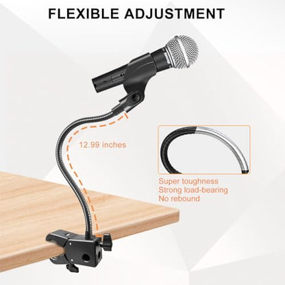 Gooseneck Microphone Stand, Flexible Mic Arm Stand, Desk Mic Stand With Super Clamp Mount Mic Clip and 3/8" to 5/8" Adapter, Compatible with Shure/Fifine / AT2020 / Pyle/Blue Snowball/Razer (13 Inch)