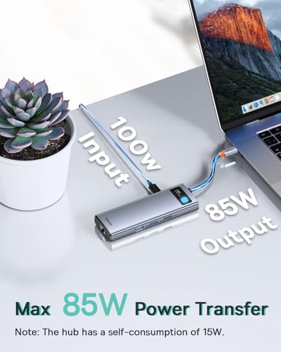 Baseus Laptop Docking Station Dual Monitor 9 in 1 USB C Hub up to 4K@120Hz with 2 HDMI, 1000Mbps LAN, Max 85W PD, 3 USB, SD Card Reader,USB C Dock Compatible with iPhone/Mac/Dell/HP/Surface/Steam Deck - size: 9 in 1