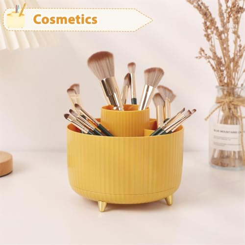 SKYDUE 360 Degree Rotating Desk Organizer, Dual-Purpose Pencil Pen Holder, Rotating Desk Pen Organizer with 5 Slots, Pencil Cup for Office, School, Home - color: Yellow