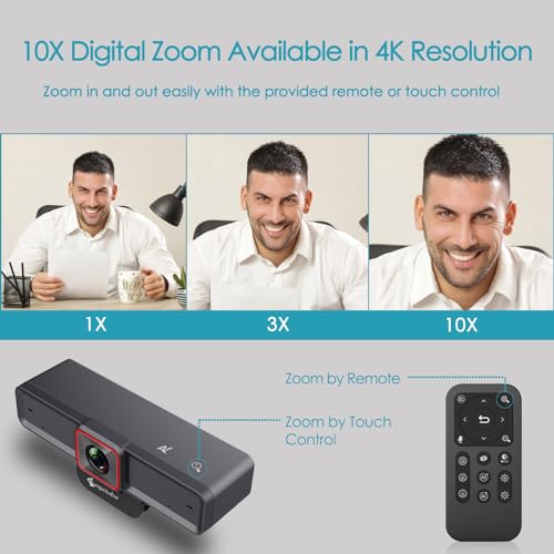 Angetube 4K AI Webcam for PC, AI-Trackig Computer Web Camera for Desktop | AI-Trackig, HDR, USB 3.0, Remote Control, 10X Digital Zoom, AI Noise-Cancelling Mics, USB Web Cam for Mac Laptop
