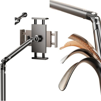 Adjustable Overhead Articulating Arm Phone Stand for Desk, Black Metal | Adjustable Height and Angle, Desktop Video Recording Tripod, Live Streaming, Photography Holder