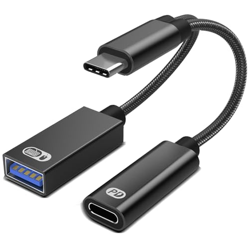 AKWOR USB C to USB OTG Adapter, 2 in 1 USB C Splitter with PD-in 60W Charging Port and USB 3.0 Female Port Compatible wit iPhone 15 Pro, MacBook Pro,Chromebook, Galaxy and More Type-C Devices