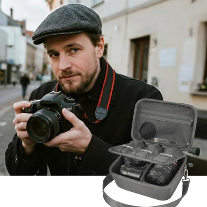 Comecase Hard Camera Case for Canon R50/R100/T7, for Sony A6400/ZV-E10 | Small Camera Bag with Hard EVA Shell, Adjustable Dividers, 6 Battery/SD Organizer Slots and Shoulder Strap, Case only, Grey - color: Grey