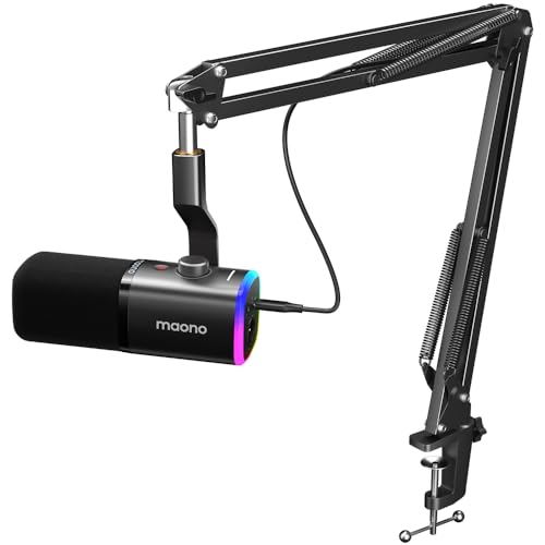 MAONO XLR/USB Gaming Microphone for PC, Dynamic Computer Mic for Streaming Podcasting, Noise Reduction, Mute, Volume Control, RGB Boom Mic for Vocal Recording,Voice-Over, PD100XS Black - color: Black, style: Boom Arm Version