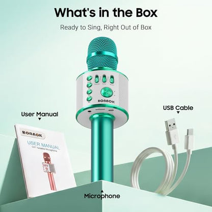 BONAOK Wireless Bluetooth Karaoke Microphone, 3-in-1 Portable Handheld Mic Speaker for All Smartphones, Gifts for Boys Kids Adults All Age Q37(Green) - color: Green