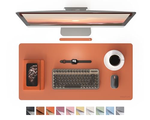 RENMTURE PU Mouse Pad, Faux Leather Large Desk Pad, Home Work Office Accessories, Non-Slip Desk Mat, Waterproof Gaming Pad Desk Blotter (32"x16", Orange) - color: Orange, size: 32"x16"