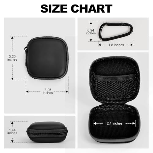 Earbud Case Portable EVA Storage Bag Cell Phone Accessories Organizer with Carabiner for Wired/Wireless Earphone, Earbud, Earpieces, SD Memory Card, Camera Chips, Tech Pouch, Black
