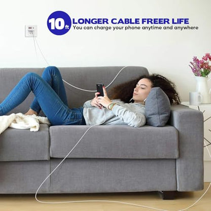 10FT iPhone 17 16 15 Pro Charger,2Pack 10Foot USB C to C Woven Cable Cord 40W USB C Apple Charger 4 Port PD&AC Charge Block Fast Charging for iPhone 17 Air/17 16 15 Pro Max/16e/16 Plus/15/15 Pro/iPad - size: 10FT C-C