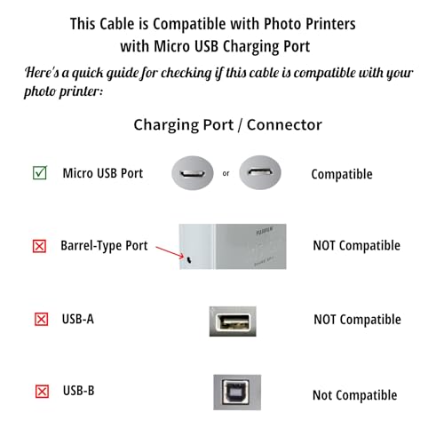 6Ft Micro USB Data Transfer & Charge Cable Cord for Kodak PIXPRO FZ55 WPZ2 EasyShare Printomatic, Fujifilm INSTAX Share SP-2, Polaroid Zip, HP Sprocket, Polaroid Mint, Canon Ivy (Read Details Below)