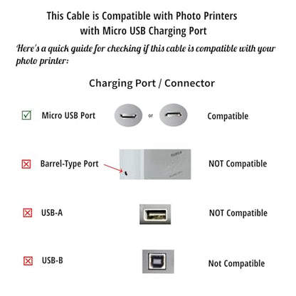 6Ft Micro USB Data Transfer & Charge Cable Cord for Kodak PIXPRO FZ55 WPZ2 EasyShare Printomatic, Fujifilm INSTAX Share SP-2, Polaroid Zip, HP Sprocket, Polaroid Mint, Canon Ivy (Read Details Below)