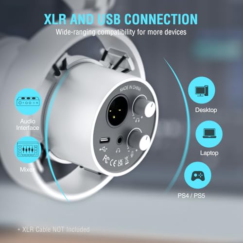 FIFINE Dynamic Microphone with Boom Arm, Studio Vocal XLR Microphone, Podcast USB Mic Kit for PC with Mute Button, Volume Knob, Headphone Jack, for Streaming Recording-AmpliTank K688CT White - size: K688CT White