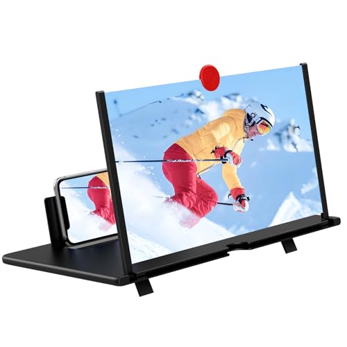 14" Screen Magnifier,3D HD Mobile Phone Magnifier Projector Screen Enlarger for Movies, Videos, and Gaming,Foldable Cell Phone Stand with Screen Amplifier,Gifts for Mom Dad(Black, 14inch) - color: Black, size: 14 inch