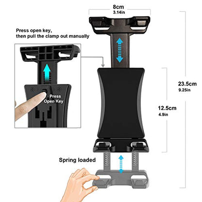 IPad Tripod Mount Adapter 360 Degree Rotatable Universal Tablet Clamp Holder for iPad Pro 12.9 11 10.5, iPad Air Mini, Surface Tab, Galaxy Tab and 3.5 to 13.5in Phone Tablet, for Tripod, Monopod