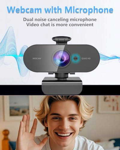 2K Webcam for PC Mac Laptop with Microphone,Full HD Web Cam for Streaming with Privacy Cover Sliders,USB C Web Camera for Desktop Computer Monitor,External Small Best Webcam For Microsoft Teams Gaming