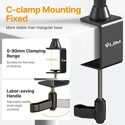 JUSMO LS15 Pro Camera Desk Mount, Aluminum Overhead Camera Mount Rig, Table Multi-Device Pole to Mount Magic Arm Clamp, DSLR, Cameras, Phone, Light, Microphone, Streaming, Studio, Max Load 22 lb