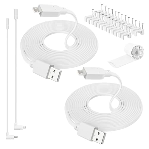 2-Pack Power Extension Cable 35FT, Compatible with Wyze Cam v4, Wyze Cam Pan v3, Wyze OG, Wyze Cam v3 and v3 Pro Security Camera, Flat Camera Micro USB Charging Cable with 1FT L-Shaped Adapters - size: 35FT-2PK