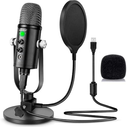 Microphone for Podcast, USB Microphone Kit for Phone, PC/Micro/Mac/Android,Professional Plug&Play Studio Mic with Stand for Gaming, Online Chatting, Videos, Voice Overs, Streaming - color: black A