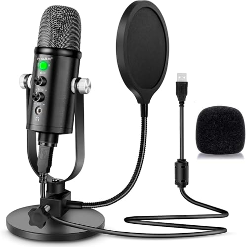 Microphone for Podcast, USB Microphone Kit for Phone, PC/Micro/Mac/Android,Professional Plug&Play Studio Mic with Stand for Gaming, Online Chatting, Videos, Voice Overs, Streaming - color: black A