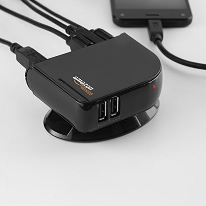 Amazon Basics 7-Port USB 2.0 Hub Tower for Laptop and PC, USB Splitter with 5V/4A Power Adapter, 2 Fast Charging Ports, Plug and Play, Black