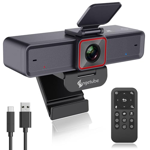 Angetube 4K AI Webcam for PC, AI-Trackig Computer Web Camera for Desktop | AI-Trackig, HDR, USB 3.0, Remote Control, 10X Digital Zoom, AI Noise-Cancelling Mics, USB Web Cam for Mac Laptop