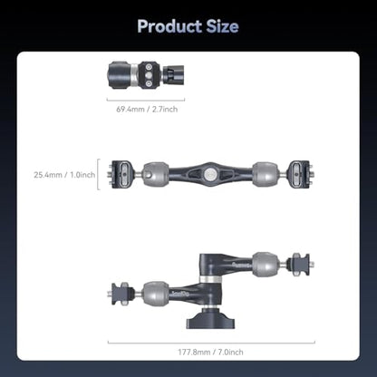 SMALLRIG 7" Rosette Magic Arm, Camera Monitor Mount, Articulating Arm with 1/4"-20 Screws and Anti-Twist Pins, Max Load Capacity 3.5kg Friction Arm, for Cameras, Monitors, LED Lights and Phones - size: 7" (Regular)