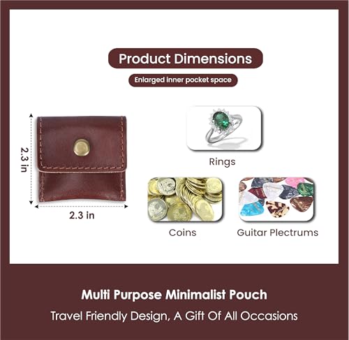 Leather Ring Pouch, Brown Leather Jewelry Holder, Wedding Case for Men and Women - Full Grain Pouch for Engagement Handcrafted Bridal Jewellery Storage, Guitar Picks Camera SD Card Holder - color: Wine