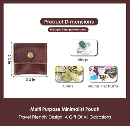 Leather Ring Pouch, Brown Leather Jewelry Holder, Wedding Case for Men and Women - Full Grain Pouch for Engagement Handcrafted Bridal Jewellery Storage, Guitar Picks Camera SD Card Holder - color: Wine