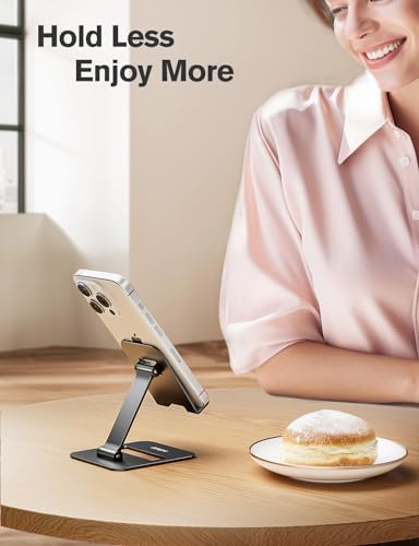 Nulaxy 2 Pack Dual Folding Cell Phone Stand, Fully Adjustable Phone Holder for Desk, Compatible with iPhone 17 16 15 14 13 12 11, Nintendo Switch, All Phones, Black & Rose Gold - color: A-Black & Rose Gold