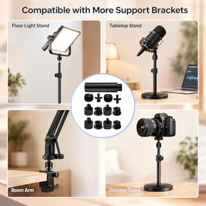 13 PCS 3/8 to 5/8 and 1/4 Mic Stand Adapter Set, Black | Microphone Stand Screws with Extension Tube Aluminum Alloy Mic Thread Mount for Boom Arm Camera Tripod Projector Fill Light