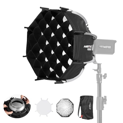 AMBITFUL 11.8"/30cm Mini Softbox Quick Release & Fold Soft Box Bowens Mount with Speedlight Bracket,Compatible with COB LED Video Light with Diffusers/Honeycomb Grid/Bag (PS 30 SE)