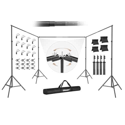 EMART Backdrop Stand, 30x7ft(WxH) Large Adjustable Background Support System with 308° Angle Rotatable Connector, 12 Clamps, 4 Sandbags and Carry Bag for Paties, Wedding, Photography Studio, Video - color: Black, size: 30x7ft (WxH)