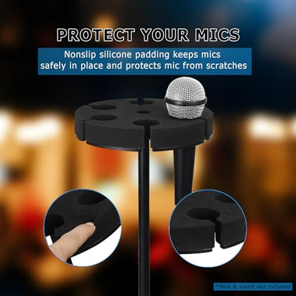 Multi Microphone Holder, Hold Up to 6 Microphones, Wired and Wireless Mic Holder for Stand, Aluminum, Black