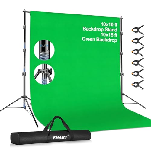 EMART 10 x 10ft Green Screen Backdrop Kit with Tripod Stand, Photography Background Support System with 10 x 15ft 100% Cotton Muslin Chromakey Backdrop for Photo Studio, Video Shooting, Live Streaming - size: 10*10ft Stand/10*15ft Backdrop