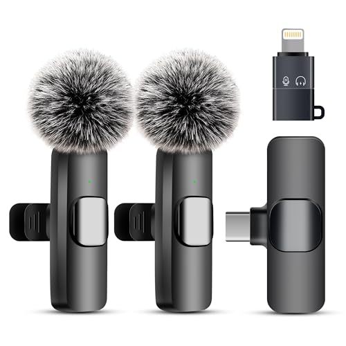 Wireless Microphone for iPhone iPad and Android Phone, 2 Pack Wireless Lavalier Lapel Mic with Noise Reduction, Plug and Play Mini Microphone for Video Recording Interview Podcast YouTube TikTok Vlog - size: 03_All iPhones & Androids (USB-C + Lightning)