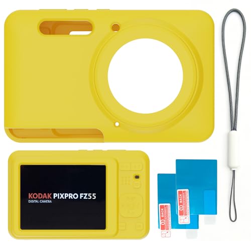 Case for Kodak PIXPRO FZ55,FZ55 accessories,Soft Silicone Protective Case,Comes with 2 Screen Protectors and 1 Wrist Strap - Yellow - color: Yellow