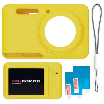 Case for Kodak PIXPRO FZ55,FZ55 accessories,Soft Silicone Protective Case,Comes with 2 Screen Protectors and 1 Wrist Strap - Yellow - color: Yellow