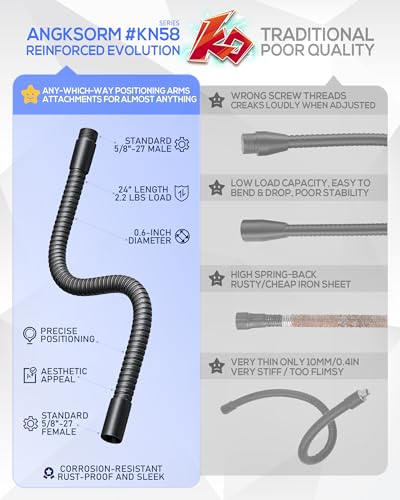 24-INCH Heavy-Duty Microphone Flexible Gooseneck Hose Arm - Mic Stand Mount Extension Tubes with Universal 5/8-27" Thread - size: 24-INCH