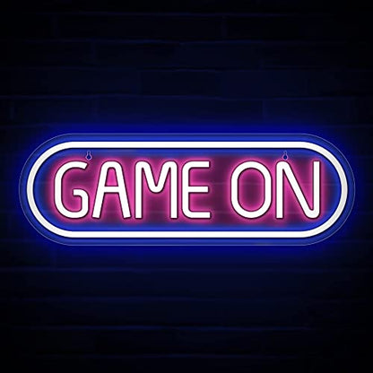 Lumoonosity Game On Neon Sign - Gamer Led Sign for Video/PC Game Room, Wall, Bedroom, Man Cave Decor - Yellow & Green Gaming Neon Light Gift for Gamers, Streamers, Teens, Boys - style: GAME ON Blue+Pink