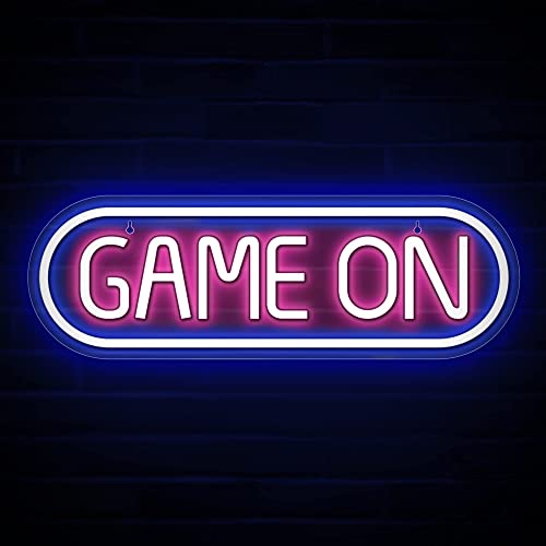 Lumoonosity Game On Neon Sign - Gamer Led Sign for Video/PC Game Room, Wall, Bedroom, Man Cave Decor - Yellow & Green Gaming Neon Light Gift for Gamers, Streamers, Teens, Boys - style: GAME ON Blue+Pink