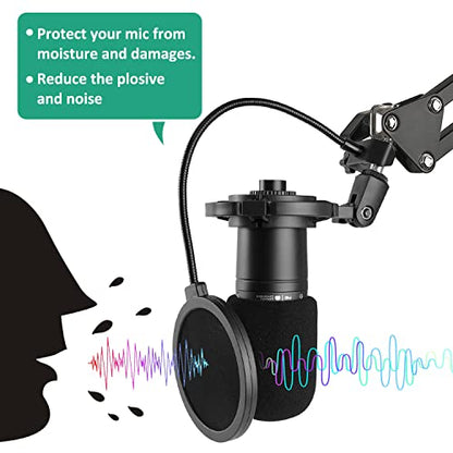 AT2020 Shock Mount with Pop Filter and Foam Windscreen, Noise Reduction Microphone Shock Mount Mic Holder for Audio Technica Mic